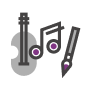 Arts icon - music note, instrument, and pen