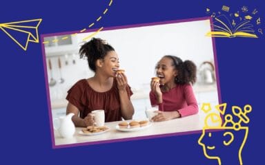 mother and daughter eating