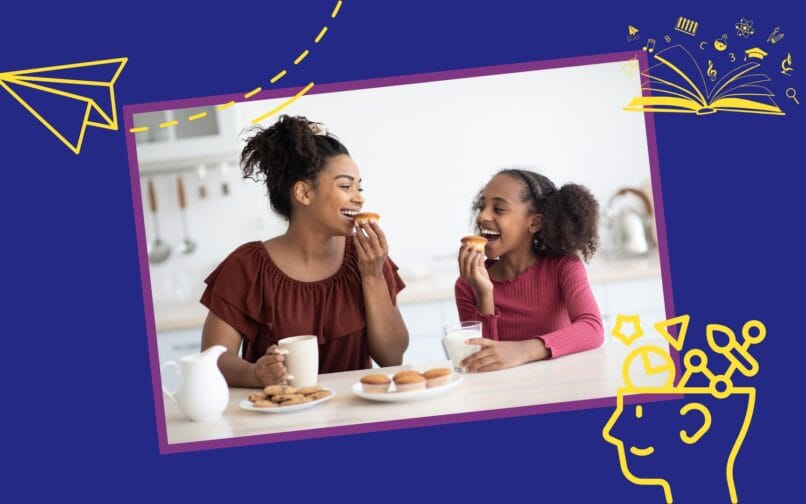 mother and daughter eating